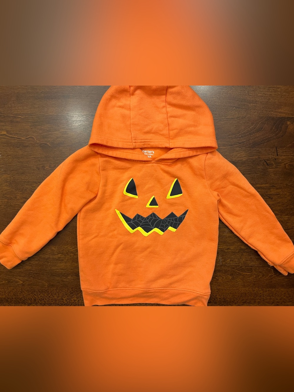 Carter’s Pumpkin Jack-o-lantern Orange Hoodie Toddler Boy Girl Size 4T